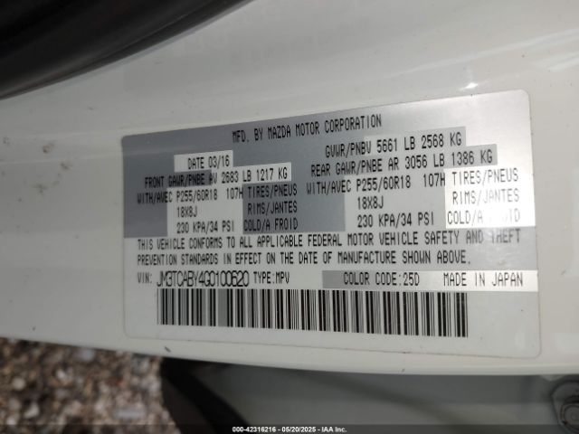 2016 MAZDA CX-9 JM3TCABY4G0100620 Photo 8