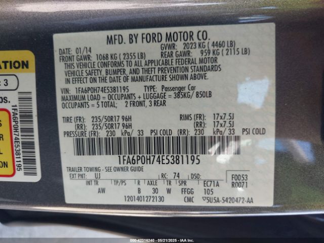 1FA6P0H74E5381195 Ford FUSION SE