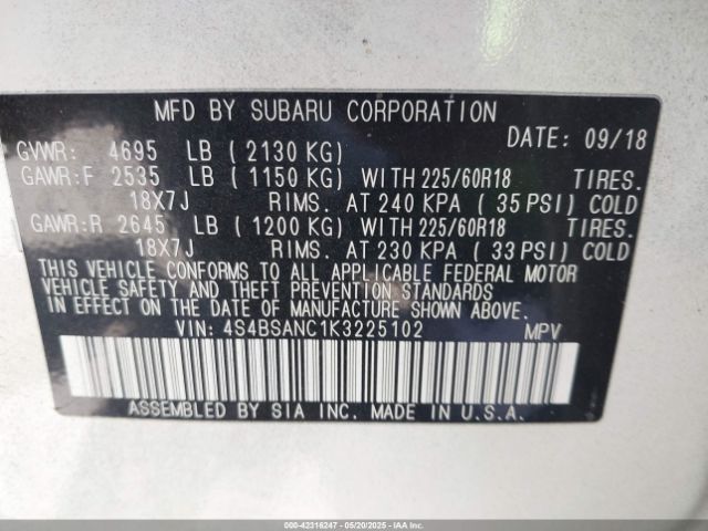 4S4BSANC1K3225102 Subaru Outback 2.5i Limited