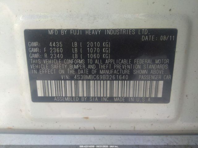 2011 SUBARU LEGACY 4S3BMBC69B3261640 Photo 8