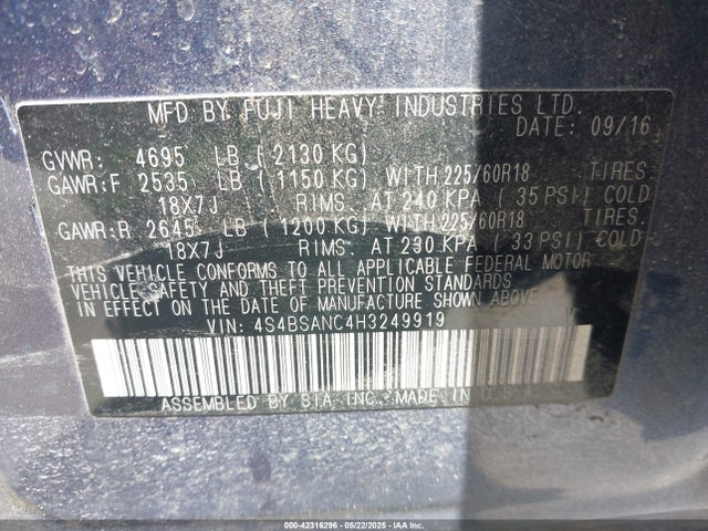 4S4BSANC4H3249919 Subaru u5