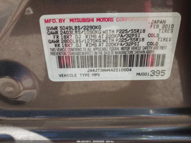 2010 MITSUBISHI OUTLANDER JA4JT3AW4AZ010604 Photo 8