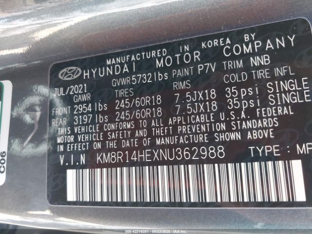 2022 HYUNDAI PALISADE KM8R14HEXNU362988 Photo 8