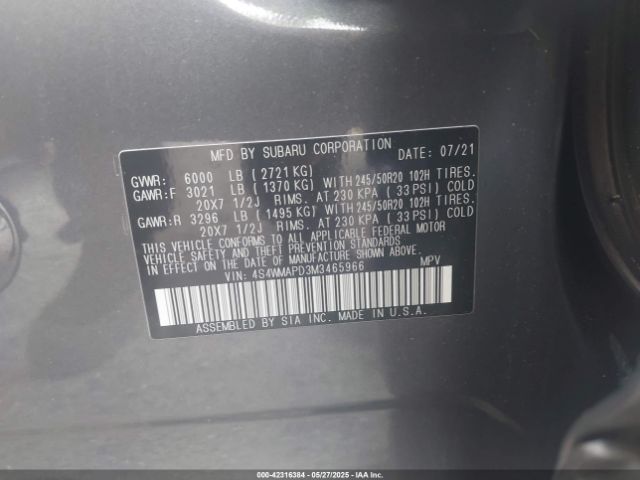 2021 SUBARU ASCENT 4S4WMAPD3M3465966 Photo 8