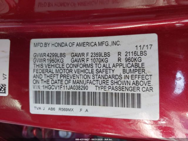 1HGCV1F11JA038290 Honda ACCORD LX