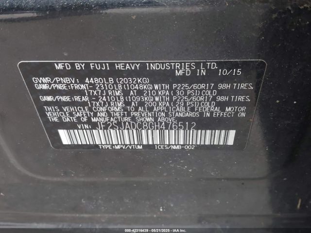 JF2SJADC8GH476512 Subaru Forester 2.5i Premium