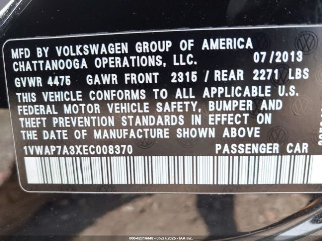 1VWAP7A3XEC008370 Volkswagen Passat 2.5l S
