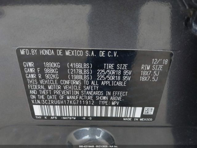 2019 HONDA HR-V 3CZRU6H17KG711912 Photo 8