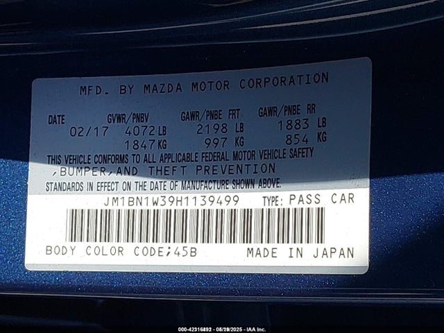 JM1BN1W39H1139499 Mazda py