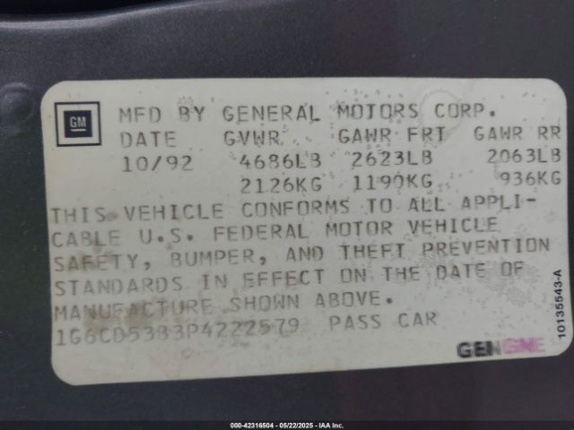 1993 CADILLAC DEVILLE 1G6CD53B3P4222579 Photo 8