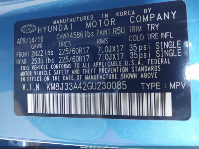 2016 HYUNDAI TUCSON KM8J33A42GU230085 Photo 8