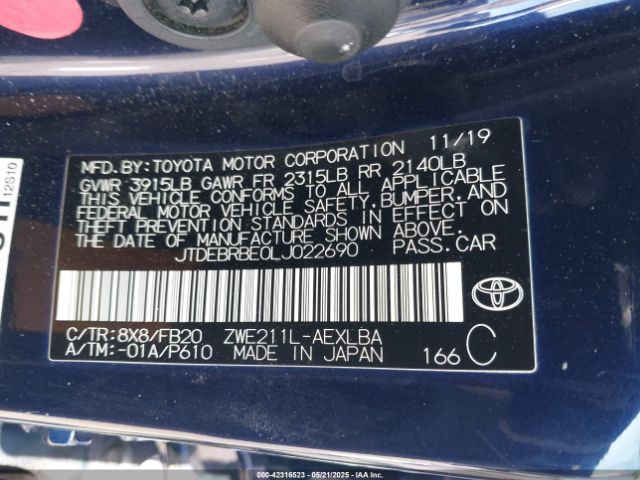 JTDEBRBE0LJ022690 Toyota Corolla Hybrid Le