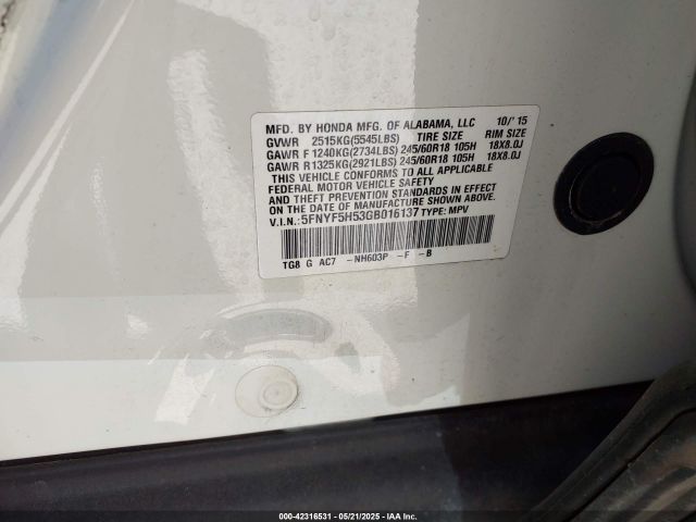 5FNYF5H53GB016137 Honda Pilot Ex-l