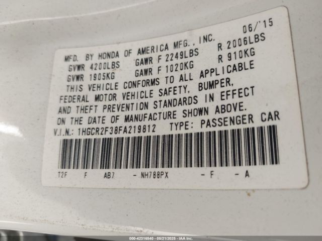 1HGCR2F38FA219812 Honda ACCORD LX