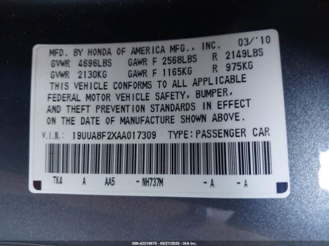 2010 ACURA TL 19UUA8F2XAA017309 Photo 8