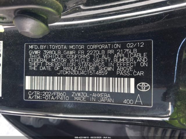 2012 TOYOTA PRIUS JTDKN3DU4C1514859 Photo 8