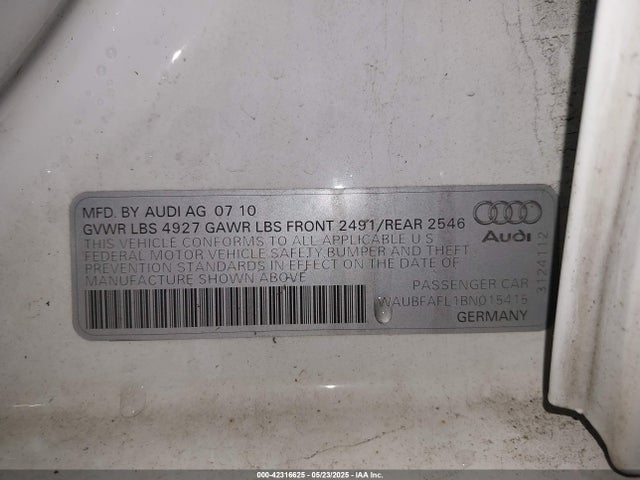 2011 AUDI A4 WAUBFAFL1BN015415 Photo 8