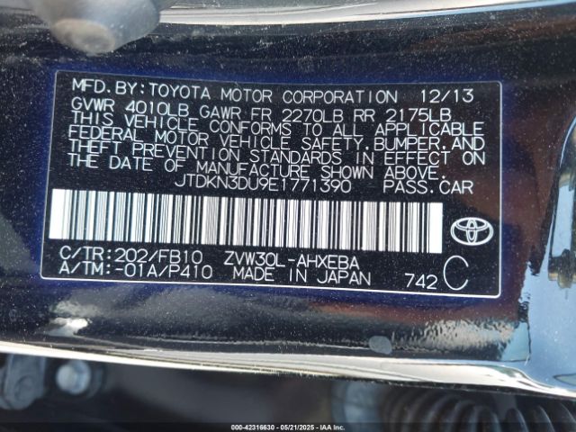JTDKN3DU9E1771390 Toyota Prius Three