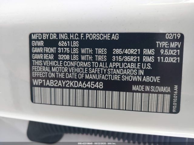 2019 PORSCHE CAYENNE WP1AB2AY2KDA64548 Photo 8
