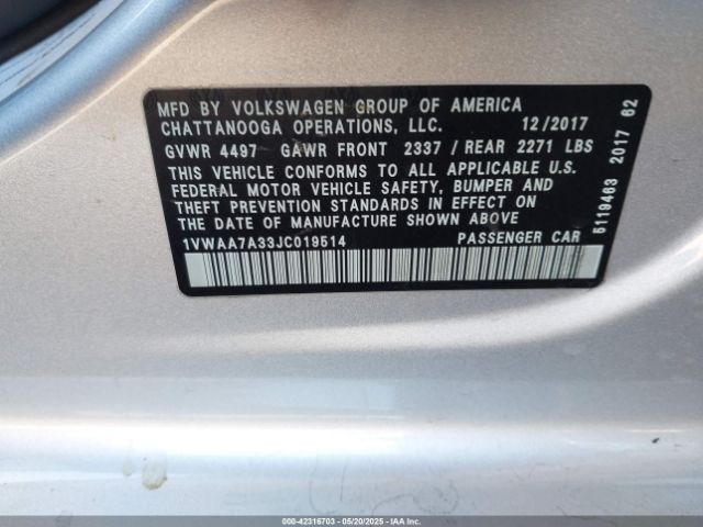 1VWAA7A33JC019514 Volkswagen Passat 2.0t R-line/2.0t S