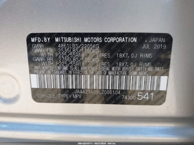 2020 MITSUBISHI OUTLANDER JA4AZ3A39LZ006104 Photo 8