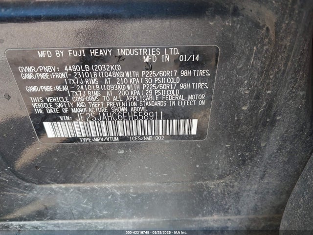 JF2SJAHC6EH558911 Subaru 2.5na u5
