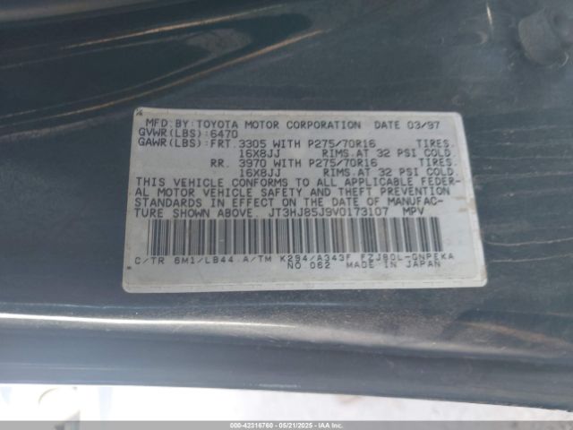 1997 TOYOTA LAND CRUISER JT3HJ85J9V0173107 Photo 8