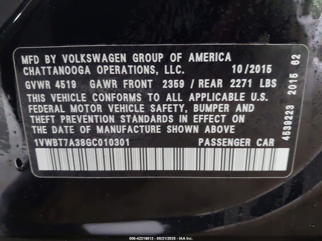 1VWBT7A38GC010301 Volkswagen Passat 1.8t Se