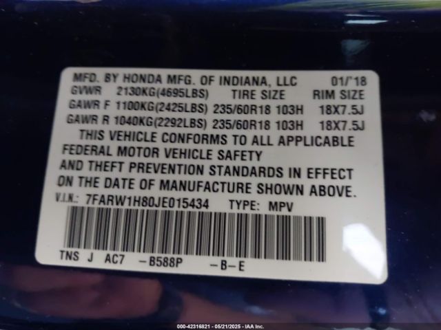 7FARW1H80JE015434 Honda Cr-v Ex-l/ex-l Navi
