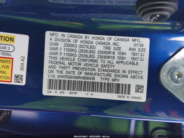 2HKRS6H59RH806438 Honda Cr-v Hybrid Sport