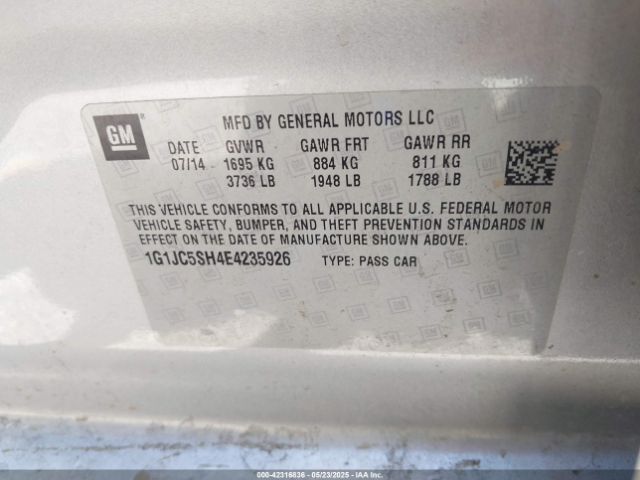 1G1JC5SH4E4235926 Chevrolet Sonic Lt Auto