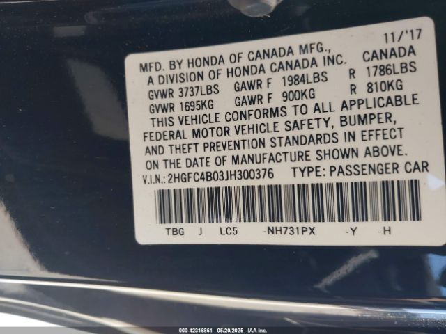 2HGFC4B03JH300376 Honda k20c2