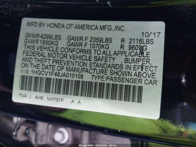 1HGCV1F48JA010108 Honda ACCORD EX