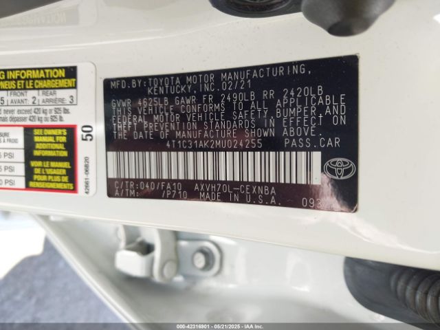 4T1C31AK2MU024255 Toyota Camry Le Hybrid