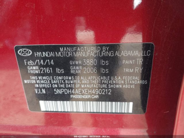 5NPDH4AEXEH490212 Hyundai Elantra Limited