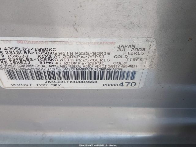 2004 MITSUBISHI OUTLANDER JA4LZ31FX4U004668 Photo 8