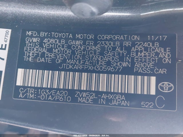JTDKARFPXH3059677 Toyota Prius Prime Premium