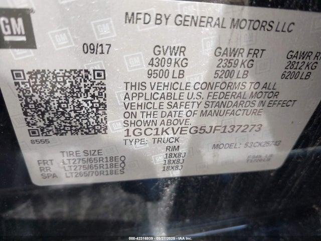 1GC1KVEG5JF137273 Chevrolet l96 - e85 max, iron
