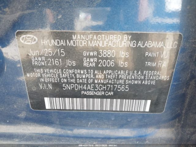 5NPDH4AE3GH717565 Hyundai ELANTRA SE