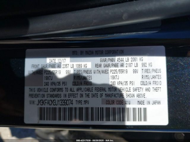 JM3KFACM3J1339074 Mazda Cx-5 Touring