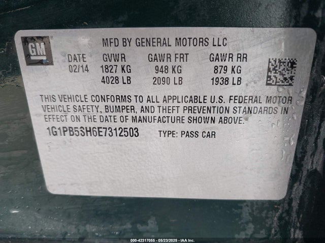 1G1PB5SH6E7312503 Chevrolet luw
