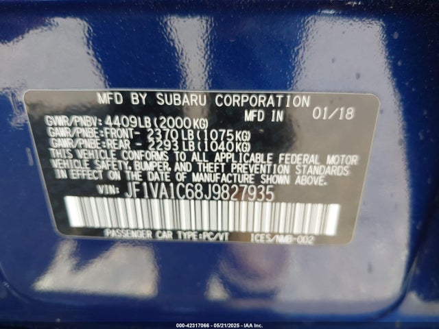 JF1VA1C68J9827935 Subaru Wrx Premium