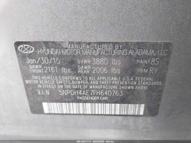 5NPDH4AE7FH640763 Hyundai ELANTRA SE