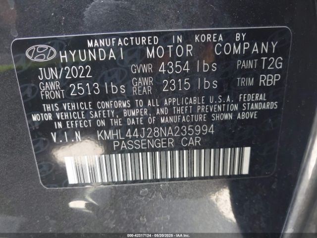 KMHL44J28NA235994 Hyundai Sonata Sel Plus