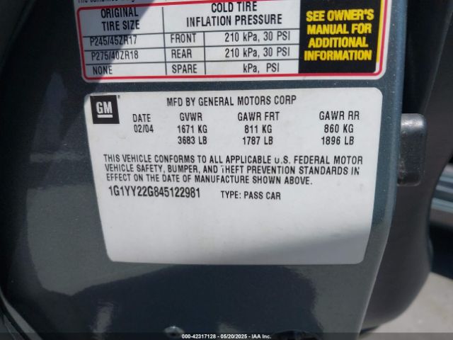 2004 CHEVROLET CORVETTE 1G1YY22G845122981 Photo 8