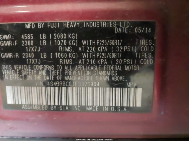 2014 SUBARU OUTBACK 4S4BRBCC1E3321904 Photo 8