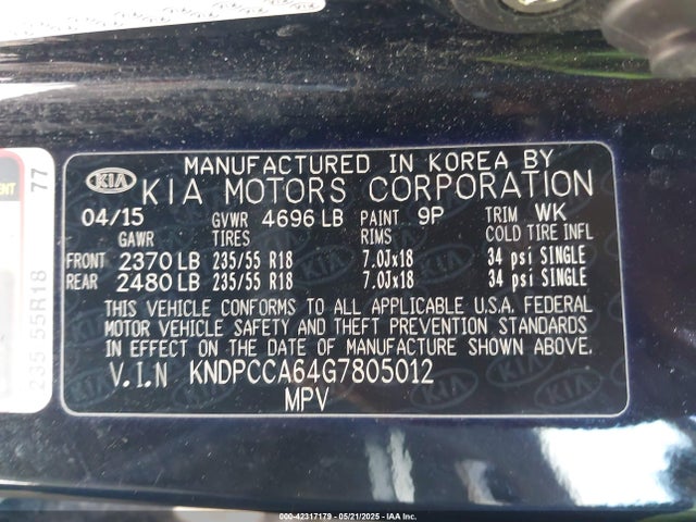 KNDPCCA64G7805012 KIA dohc t-gdi theta-ii