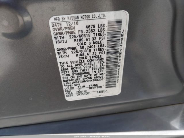 JN8AT2MV9HW263307 Nissan Rogue
