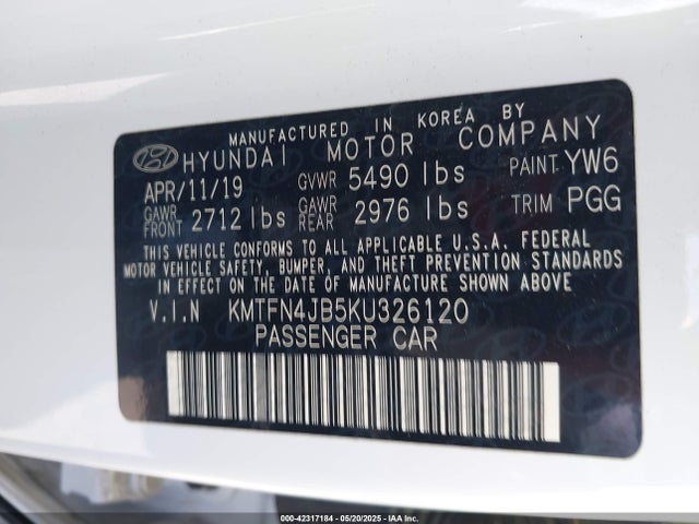 KMTFN4JB5KU326120 Genesis 2019