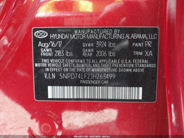 2018 HYUNDAI ELANTRA 5NPD74LF2JH263499 Photo 8